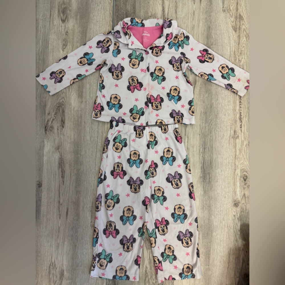 Disney Minnie Mouse Kids Pajama Set - Pink and White
